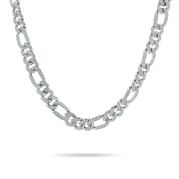 JeenMata Stylish 13 mm Hip-Hop Iced Out Curb Chain Necklace in White - Men's Chunky Chain - Gift for Husband