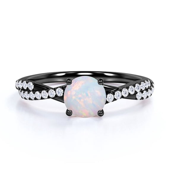 JeenMata Stylish Prong Setting 1 TCW Round Shape Rainbow Opal and Moissanite Infinity Pave Accented Engagement Ring in 18K Black Gold Plating over Silver