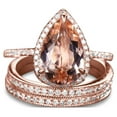 thumbnail image 1 of JeenMata Superb 1.5 Carat Pear Cut lab created morganite and Moissanite Halo Trio Wedding Ring Set in Rose Gold, 1 of 6