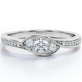 thumbnail image 1 of JeenMata Three Stone Flush Bezel - 1.75 Carat Round Shaped Moissanite - Pave Channel Engagement Ring - 18K White Gold Plating Over Silver, 1 of 7