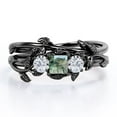 thumbnail image 1 of JeenMata Three-stone 1 Carat Princess Cut Banded Moss Green Agate and Moissanite Nature Inspired Bridal Ring Set in 18K Black Gold Plating over Silver, 1 of 7