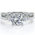 thumbnail image 1 of JeenMata Trilogy - 1.75 Carat Round Shaped Moissanite - Vintage Design Filigree Milgrain - Pave Wedding Ring Set - 18K White Gold Plating Over Silver, 1 of 7