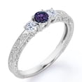 thumbnail image 1 of JeenMata Trilogy Cathedral Prong - 0.5 Carat Round Brilliant Cut Lab Created Alexandrite and Moissanite - Carved Filigree Milgrain Engagement Ring - 18K White Gold Plating over Silver, 1 of 6