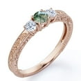 thumbnail image 1 of JeenMata Trilogy Cathedral Prong - 1 Carat Round Brilliant Cut Natural Transparent Moss Green Agate and Moissanite - Carved Filigree Milgrain Engagement Ring - 18K Rose Gold Plating over Silver, 1 of 7