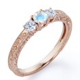 thumbnail image 1 of JeenMata Trilogy Cathedral Prong - 1 Carat Round Brilliant Cut Rainbow Moonstone and Moissanite - Carved Filigree Milgrain Engagement Ring - 18K Rose Gold Plating over Silver, 1 of 6