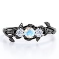 thumbnail image 1 of JeenMata Trio Stone - 1 Carat Round Shaped Rainbow Moonstone and Moissanite - Botanical Design Engagement Ring - 18K Black Gold Plating over Silver, 1 of 6