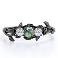 thumbnail image 1 of JeenMata Trio Stone - 1 Carat Round Shaped Transparent Scenic Moss Green Agate and Moissanite - Botanical Design Engagement Ring - 18K Black Gold Plating over Silver, 1 of 6