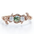 thumbnail image 1 of JeenMata Trio Stone - 1 Carat Round Shaped Transparent Scenic Moss Green Agate and Moissanite - Botanical Design Engagement Ring - 18K Rose Gold Plating over Silver, 1 of 7