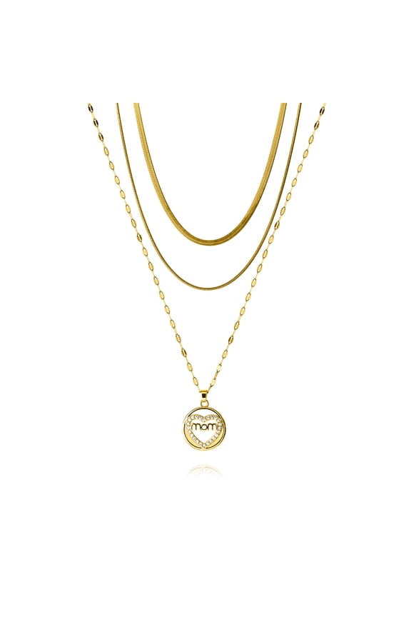 Triple Chain 'Mom' Heart Pendant Necklace Set - Loving Gift for Mothers