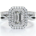 thumbnail image 1 of JeenMata Twisted - 1.5 Carat Emerald Cut Moissanite - Filigree Band - Double Halo Design Wedding Ring Set - 18K White Gold Plating over Silver, 1 of 7