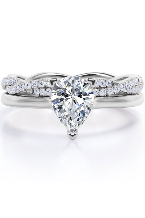 Twisted Eternity 1.75 Carat Pear-Shaped Moissanite Prong Bridal Ring Set in 18K White Gold Plating over Silver
