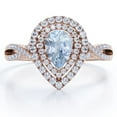 thumbnail image 1 of JeenMata Twisted Infinity 1.75 Carat Pear-Shaped Created Aquamarine and Moissanite Pave Double Halo Cluster Engagement Ring in 18K Rose Gold Plating over Silver, 1 of 6