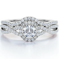 JeenMata Twisted Infinity Halo 1.75 Carat Round Shape Moissanite Prong Curved Bridal Ring Set In 18K White Gold Plating Over Silver