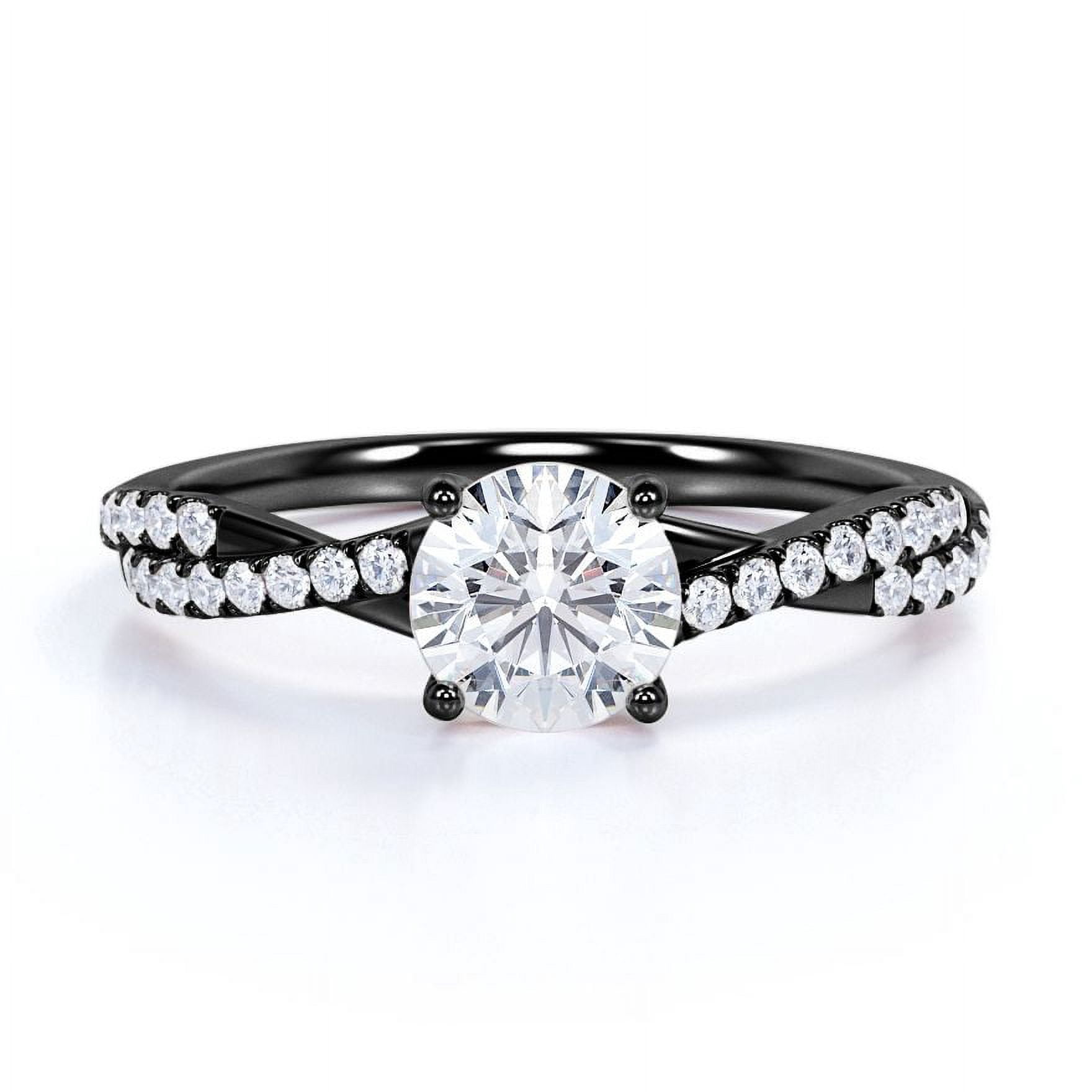 JeenMata Twisted Infinty Shank - 1 TCW Round Cut Moissanite - Engagement Ring with Pave Accents - 18K Black Gold Plating over Silver