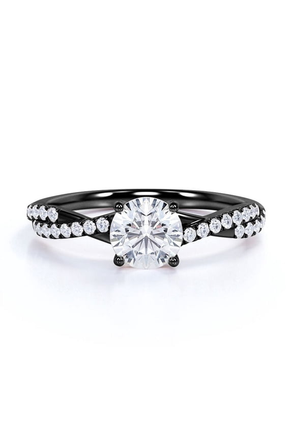 Twisted Infinty Shank - 1 TCW Round Cut Moissanite - Engagement Ring with Pave Accents - 18K Black Gold Plating over Silver