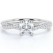 JEENMATA Twisted Infinty Shank - 1 TCW Round Cut Moissanite - Engagement Ring with Pave Accents - 18K White Gold Plating over Silver