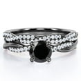 thumbnail image 1 of JeenMata Twisted Pave - 1.75 Carat Round Shaped Lab Created Black Diamond and Moissanite - Four Prong Wedding Set - 18K Black Gold Plating over Silver, 1 of 7