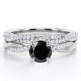 thumbnail image 1 of JeenMata Twisted Pave - 1.75 Carat Round Shaped Lab Created Black Diamond and Moissanite - Four Prong Wedding Set - 18K White Gold Plating over Silver, 1 of 7