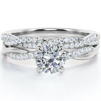 JeenMata Twisted Pave - 1.75 Carat Round Shaped Moissanite - Four Prong Wedding Set - 18K White Gold Plating over Silver