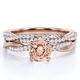 thumbnail image 1 of JeenMata Twisted Pave - 1.75 Carat Round Shaped Pink created morganite and Moissanite - Four Prong Wedding Set - 18K Rose Gold Plating over Silver, 1 of 6