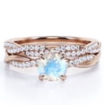 thumbnail image 1 of JeenMata Twisted Pave - 1.75 Carat Round Shaped Rainbow Moonstone and Moissanite - Four Prong Wedding Set - 18K Rose Gold Plating over Silver, 1 of 6