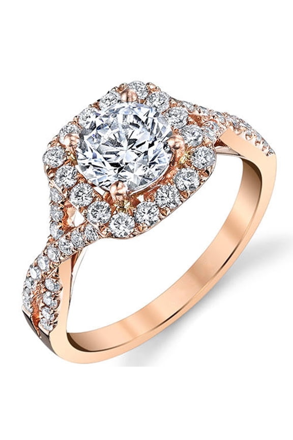 Twisted Round Cut Real Diamond Engagement Ring in 10k Rose Gold