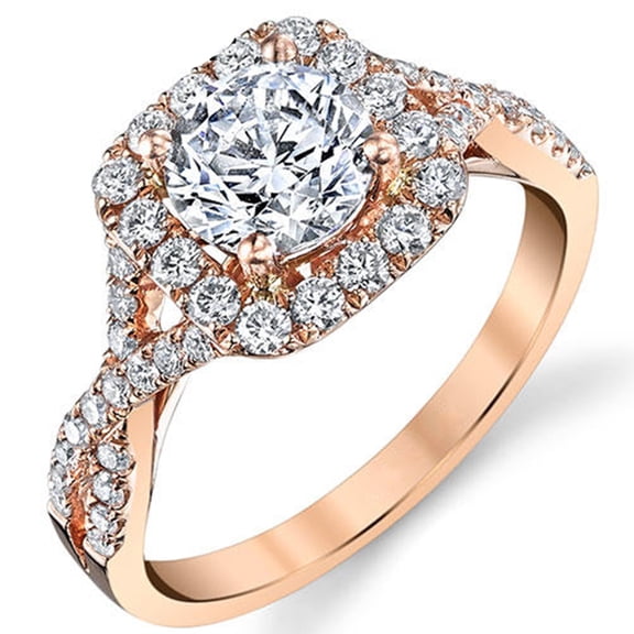 JeenMata Twisted Round Cut Real Diamond Engagement Ring in 10k Rose Gold