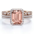 thumbnail image 1 of JeenMata Unique 1.75 Carat Emerald Cut created morganite and Moissanite Trio Wedding Ring Set in Rose Gold, 1 of 6