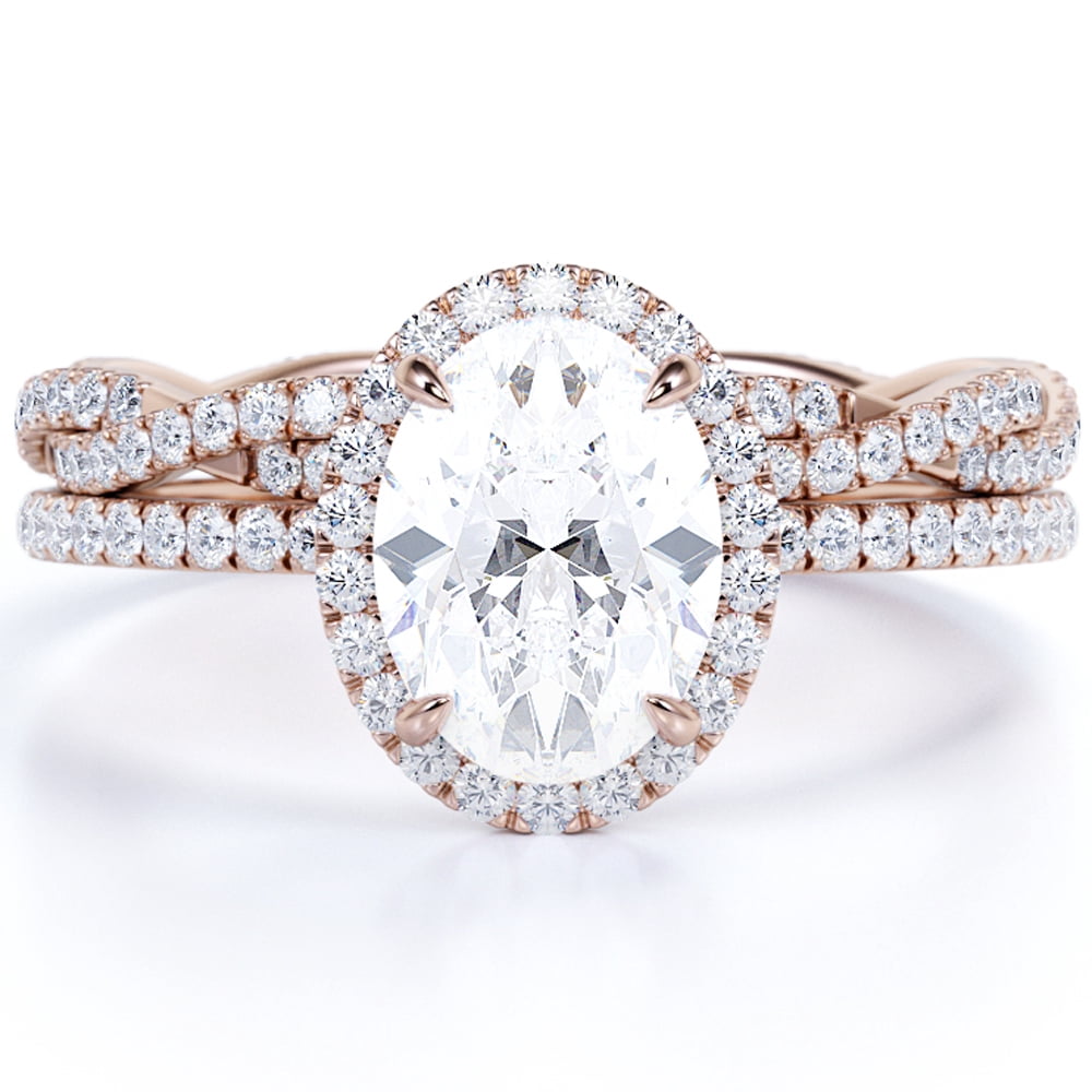 JeenMata 1.5 Carat Oval Moissanite Engagement Ring Set – 18k Gold Over Silver