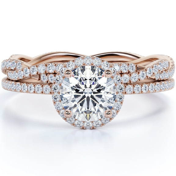 JeenMata Unique 1.75 Carat Real Moissanite Wedding Ring Set in 18k Gold Over Silver