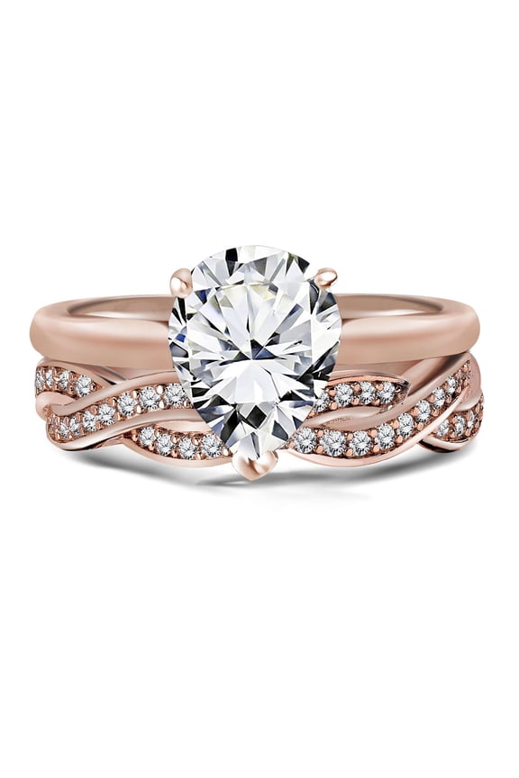 Unique 2.25 Carat Pear Shaped Bridal Set - Infinity Wedding Band - in 18K Rose Gold over Silver