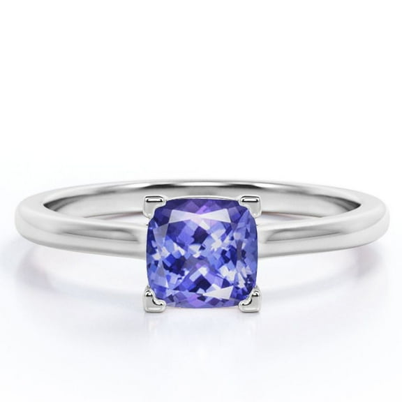 JeenMata Unique 1 Carat Cushion Cut Lab Created Tanzanite Engagement Ring in 18k Gold Over Silver