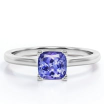 JeenMata Unique 1 Carat Cushion Cut Lab Created Tanzanite Engagement Ring in 18k Gold Over Silver
