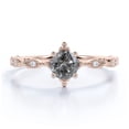 thumbnail image 1 of JeenMata Unique .65 Carat Round Cut Natural Salt and Pepper Diamond Dainty Modern Engagement Ring in 18K Rose Gold over Silver, 1 of 5