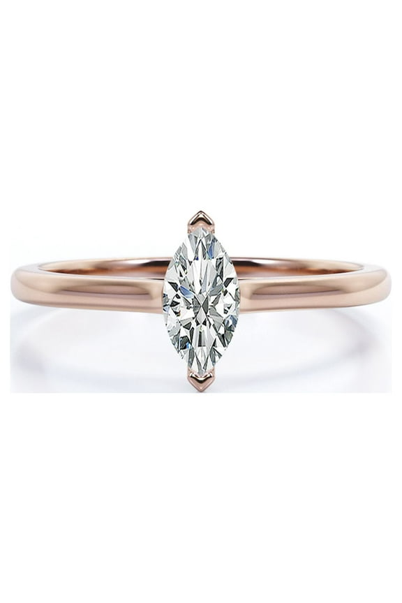 1 Carat Unique Marquise Cut Solitaire Engagement Ring in 18K Rose Gold Plating over Silver