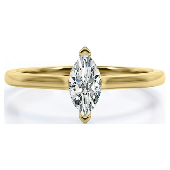 JeenMata 1 Carat Unique Marquise Cut Solitaire Engagement Ring in 18K Yellow Gold Plating over Silver