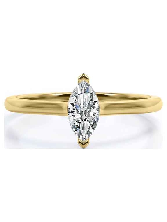 1 Carat Unique Marquise Cut Solitaire Engagement Ring in 18K Yellow Gold Plating over Silver