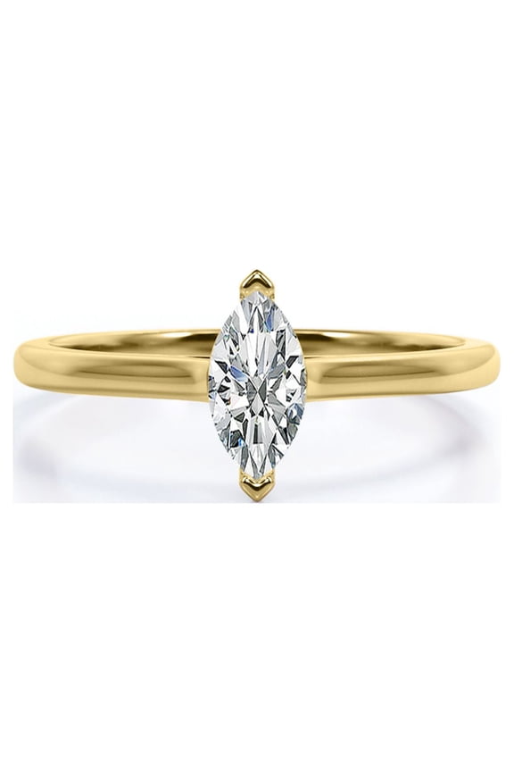 1 Carat Unique Marquise Cut Solitaire Engagement Ring in 18K Yellow Gold Plating over Silver