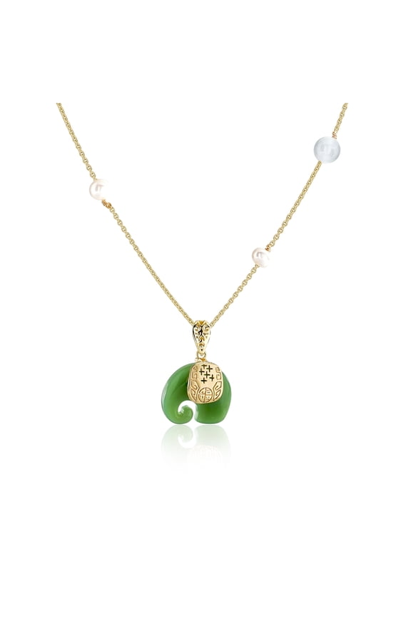 Unique Women's Elephant Pendant Pearl Tin Cup Necklace - Eastern Style Jewelry