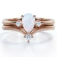 thumbnail image 1 of JeenMata V-Shaped Milgrain Edge 1.05 Carat Pear Shaped Rainbow Opal and Moissanite Open Wedding Set in 18K Rose Gold Plating over Silver, 1 of 7