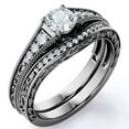 thumbnail image 1 of JeenMata Victorian .75 Carat Round Cut Real Diamond Filigree Wedding Ring Set - Curved Wedding Band in 10k Black Gold, 1 of 6