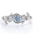 thumbnail image 1 of JeenMata Vine Leaf - 1 Carat Princess Cut Lab Created Aquamarine and Moissanite - Triple Stone Engagement Ring - 18K White Gold Plating over Silver, 1 of 6