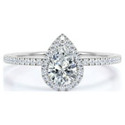 JEENMATA Vintage 0.50 ct Pear Shaped Diamond Halo Engagement Ring in 10K White Gold