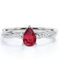 thumbnail image 1 of JeenMata Vintage 0.75 ct Pear Shaped Blood Lab Created Ruby & Moissanite Wedding Ring for Women in 18K White Gold over Silver, 1 of 7