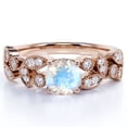 thumbnail image 1 of JeenMata Vintage 1.09 ct Real Round Rainbow Moonstone and Moissanite Engagement Ring in 18K Rose Gold over Silver, 1 of 6