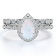 thumbnail image 1 of JeenMata Vintage 1.5 Carat Pear Cut Opal & Diamond Wedding Ring Set in 10K White Gold, 1 of 7