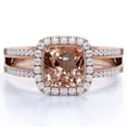 thumbnail image 1 of JeenMata Vintage 1.50 ct Cushion Cut Pink created morganite & Moissanite Halo Wedding Ring in 18K Rose Gold over Silver, 1 of 6