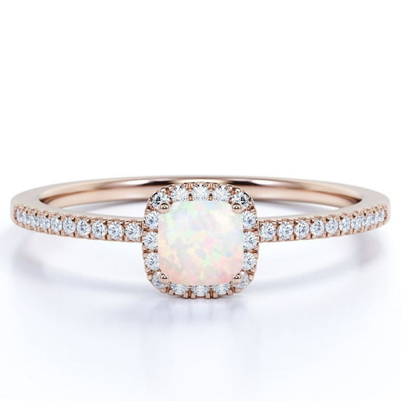 JeenMata Vintage 1.75 ct Cushion Cut Real Welo Opal and Moissanite Cluster Engagement Ring in 18K Rose Gold over Silver