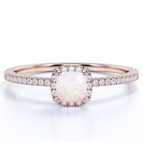JeenMata Vintage 1.75 ct Cushion Cut Real Welo Opal and Moissanite Cluster Engagement Ring in 18K Rose Gold over Silver
