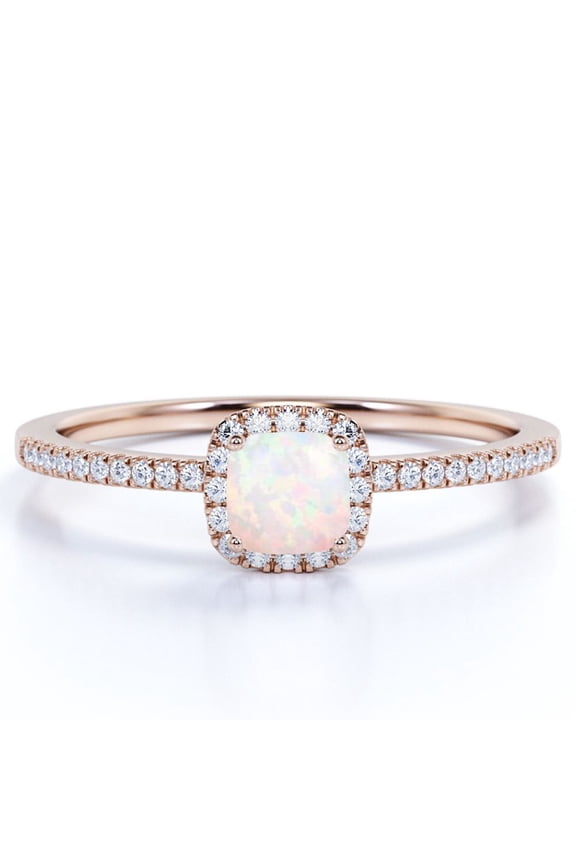Vintage 1.75 ct Cushion Cut Real Welo Opal and Moissanite Cluster Engagement Ring in 18K Rose Gold over Silver